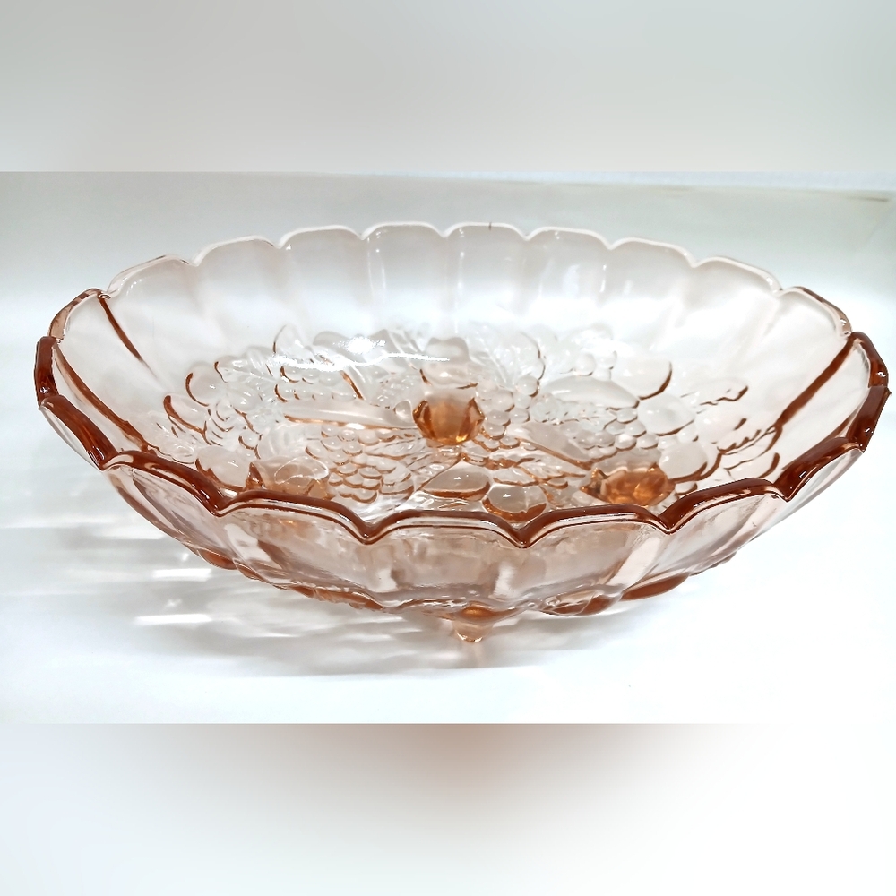 Vintage Pink Glass Serving Bowl Fruit Bowl